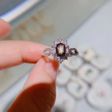 Natural Star Sapphire 925 Silver Inlaid Ring