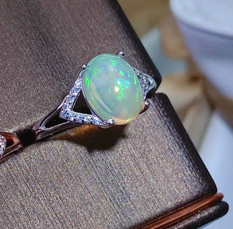 925 Silver Natural Australian Opal Inlaid Ring