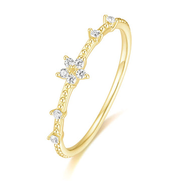 TIGRADE 1.2mm 14k Gold Plated Stacking Ring Fashion CZ Star Ring Dainty Thin Ring Eternity Statement Ring for Women Size 4-11 Gold Size 9.5