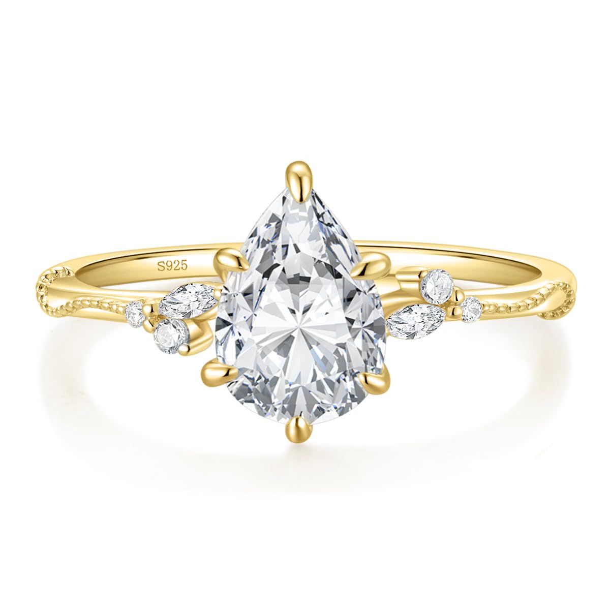 EAMTI 2CT Pear-Shaped Sterling Silver Engagement Ring