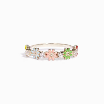 S925 Sterling Silver Colorful Flower Ring