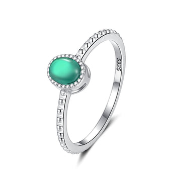 Elegant S925 Silver CZ Stacking Rings Size9 Green Oval Stone