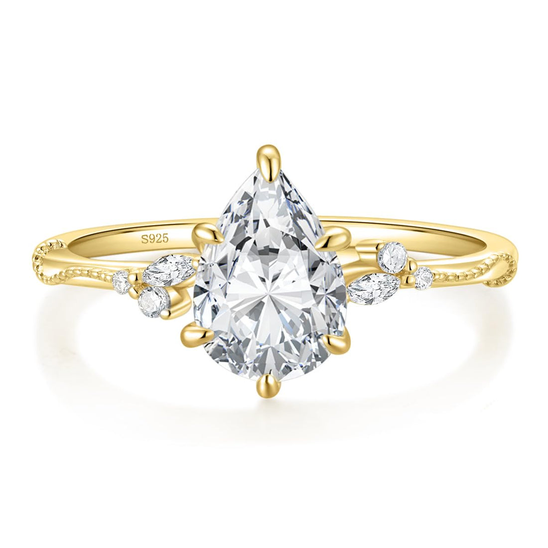 EAMTI 2CT Pear-Shaped Sterling Silver Engagement Ring