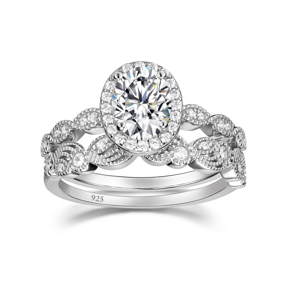 EAMTI 1.5CT Oval CZ Wedding Set Sterling Silver Size 8.5