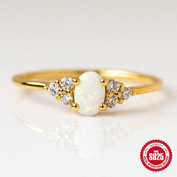 S925 Sterling Silver Opal Diamond Women's Ring
