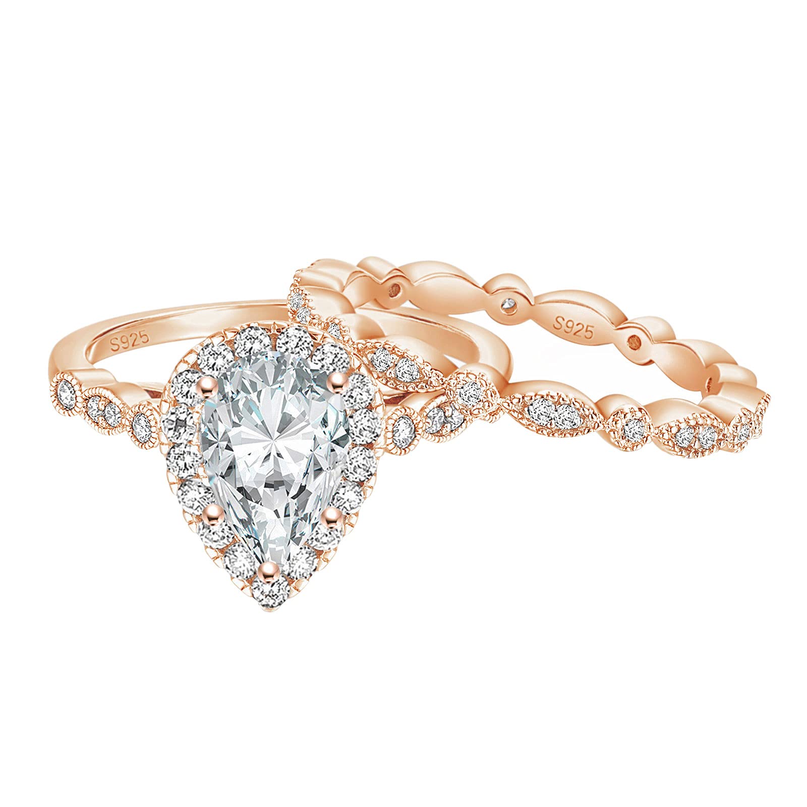 EAMTI 1.25CT Pear-Shaped CZ Bridal Set in Rose Gold Sterling