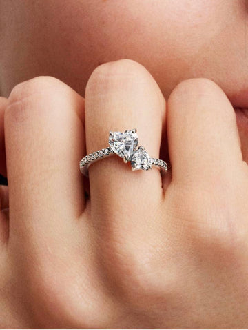 Pandora double heart sterling silver ring