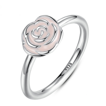 Sterling Silver Pink Rose Enamel Ring
