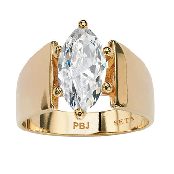 PalmBeach Sterling Silver or Yellow Gold-Plated Marquise Shaped Cubic Zirconia Solitaire Engagement Ring Size 11