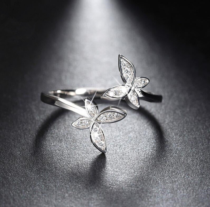 Sterling Silver Butterfly Ring with Diamonds