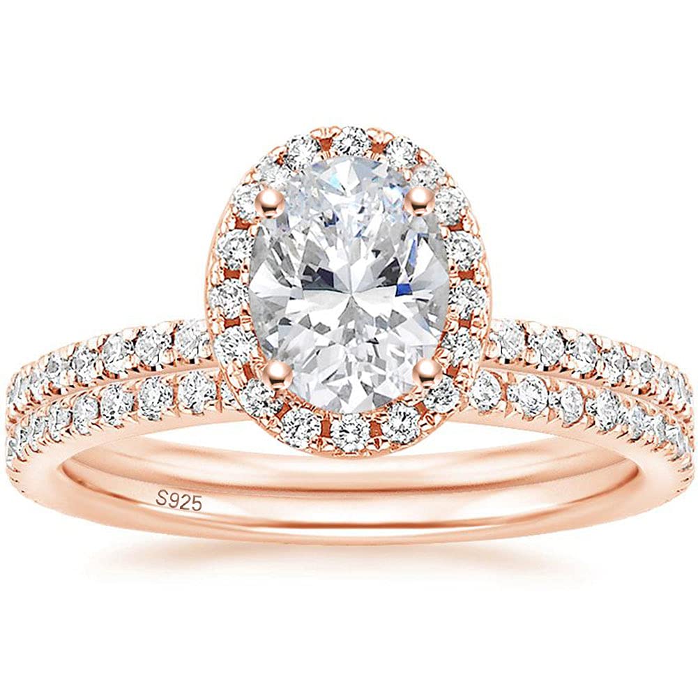 EAMTI 1.5CT Oval CZ Wedding Ring Set in Rose Gold