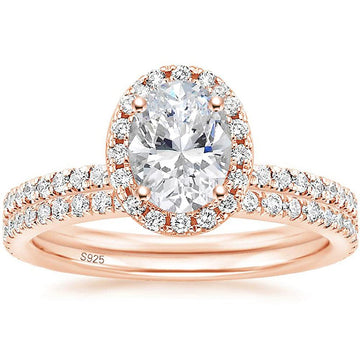 EAMTI 1.5CT Oval CZ Wedding Ring Set in Rose Gold