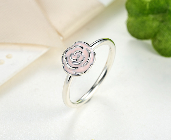 Sterling Silver Pink Rose Enamel Ring